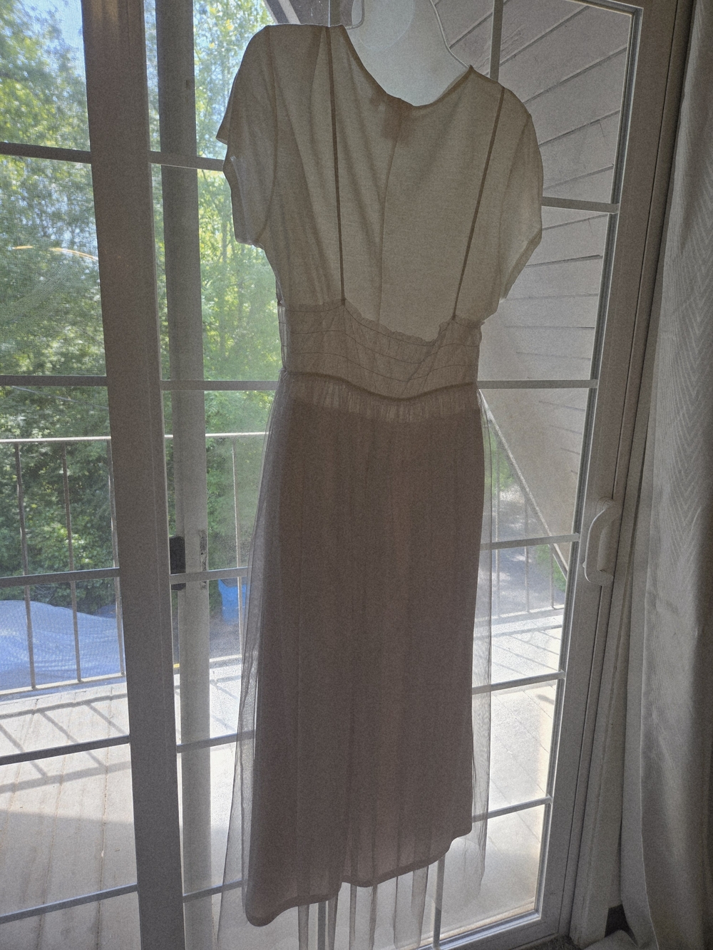 πΈ LC Lauren Conrad Sheer Cream Midi Tshirt Tulle Dress M - Picture 10 of 16